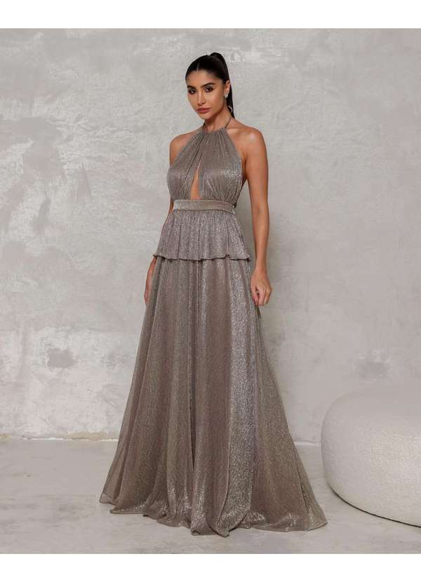 Dot Clothing - Vestido Dot Clothing Longo Tule Bege Bege