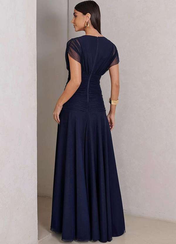 Dot Clothing - Vestido Dot Clothing Longo Tule nos Ombros Azul 2