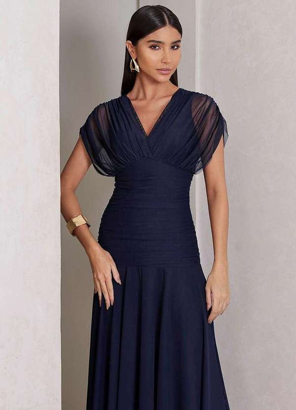 Dot Clothing - Vestido Dot Clothing Longo Tule nos Ombros Azul 4