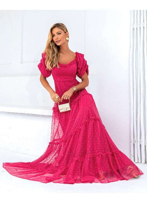 Dot Clothing - Vestido Dot Clothing Longo Tule Pink Rosa