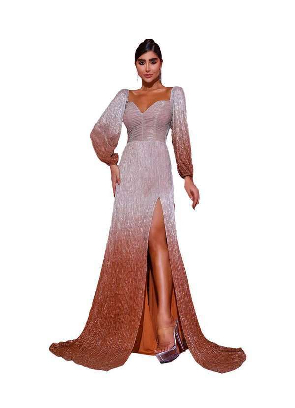 Dot Clothing - Vestido Dot Clothing Longo Tule Prata com Bronze Dourado