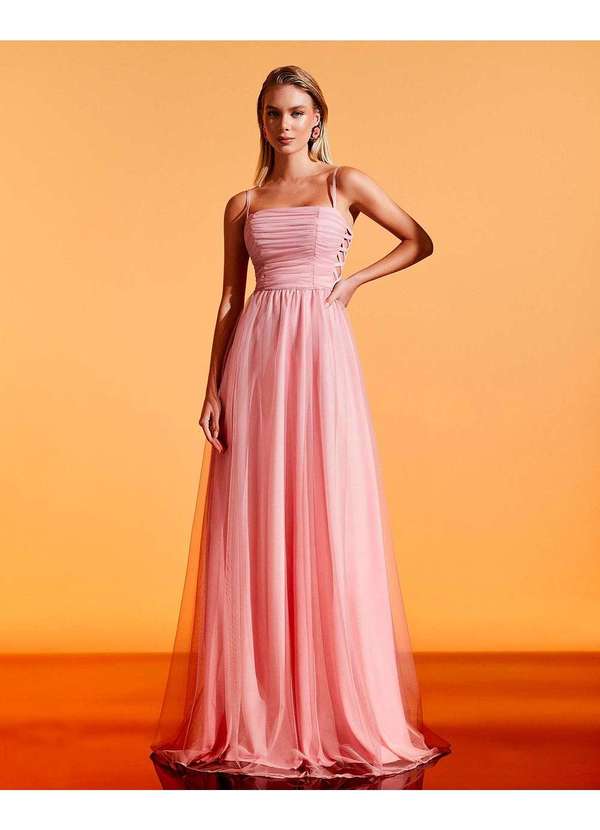 Dot Clothing - Vestido Dot Clothing Longo Vazado Lateral Rosa Rosa