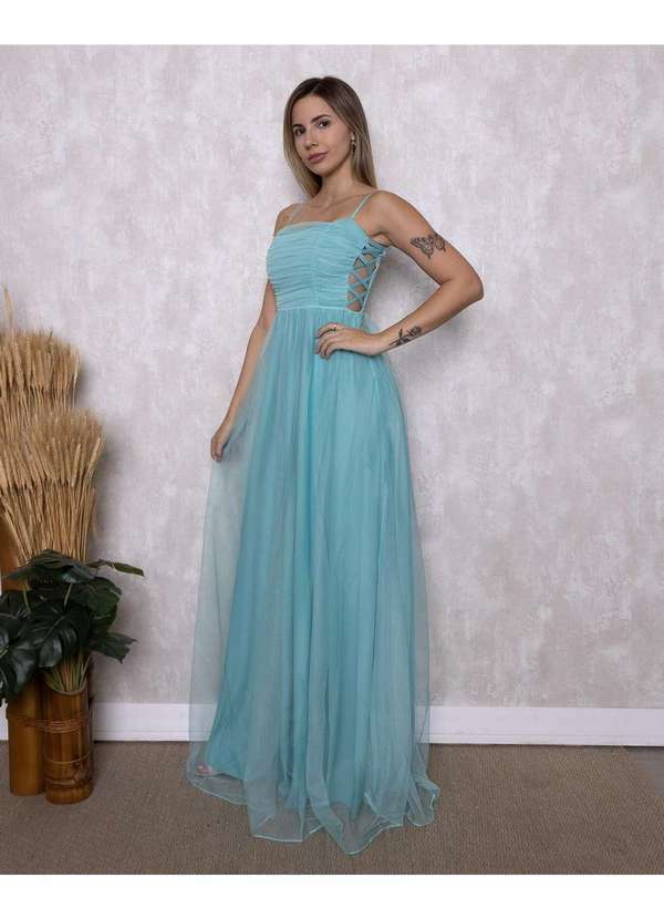 Dot Clothing - Vestido Dot Clothing Longo Vazado Lateral Azul