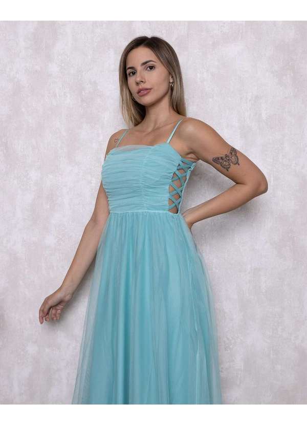 Dot Clothing - Vestido Dot Clothing Longo Vazado Lateral Azul 3