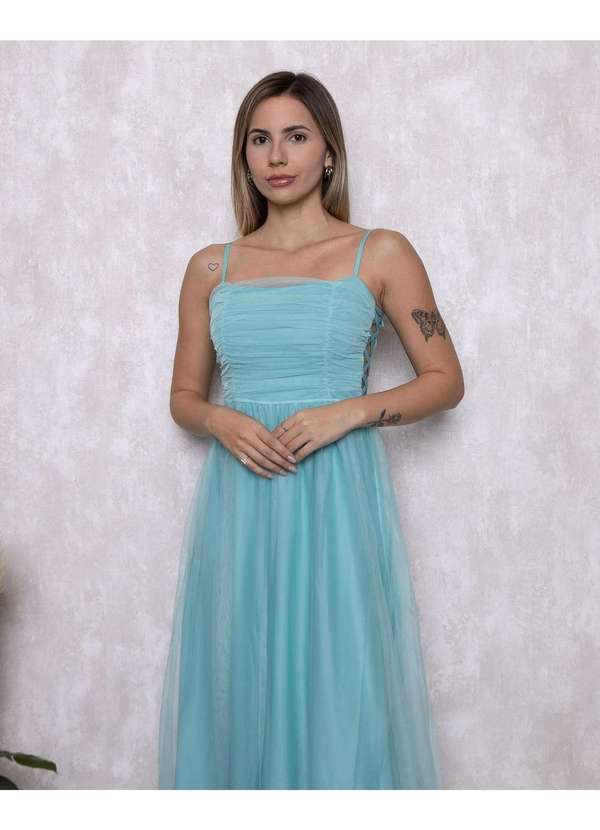 Dot Clothing - Vestido Dot Clothing Longo Vazado Lateral Azul 7