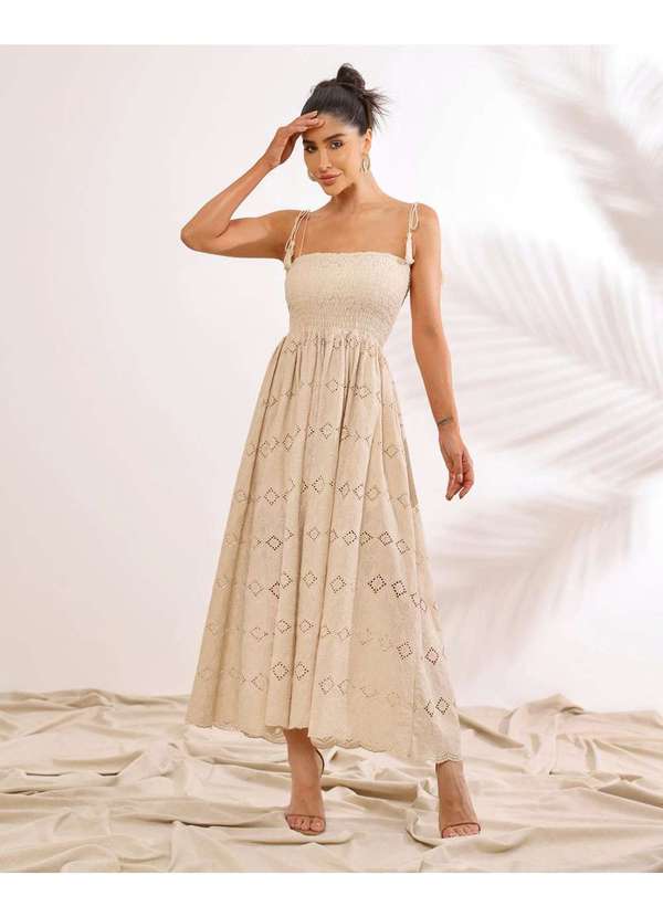 Dot Clothing - Vestido Dot Clothing Longuete Areia Bege