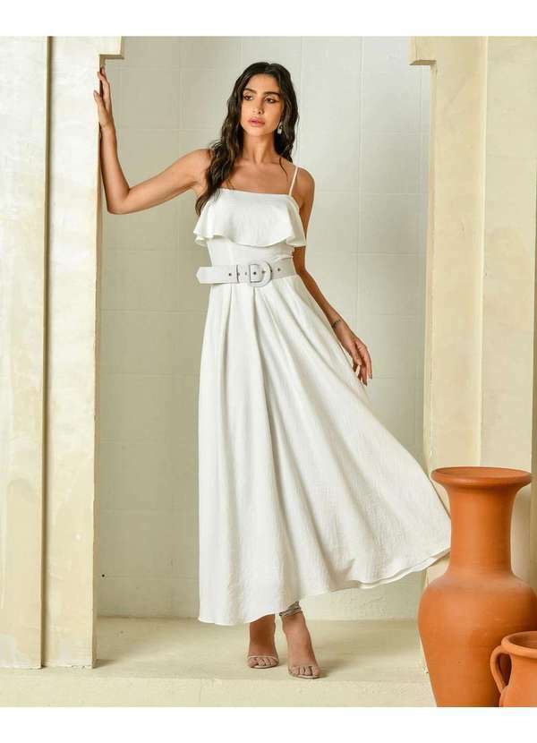 Vestido Dot Clothing Longuete Babado Offwhite Branco - Dress Us