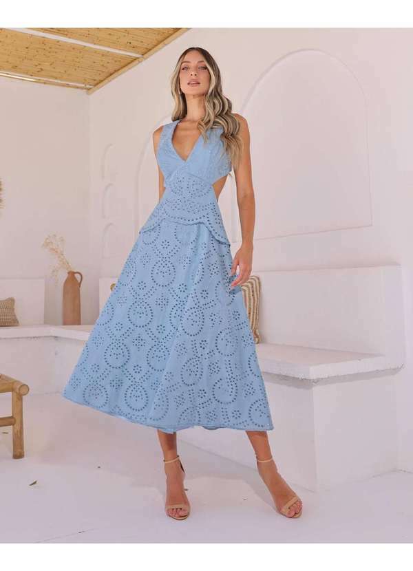 Dot Clothing - Vestido Dot Clothing Longuete Laise Azul Claro Azul