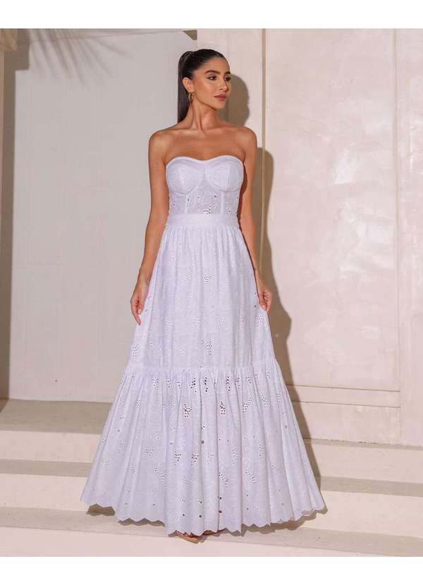 Dot Clothing - Vestido Dot Clothing Longuete Linho Offwhite Branco