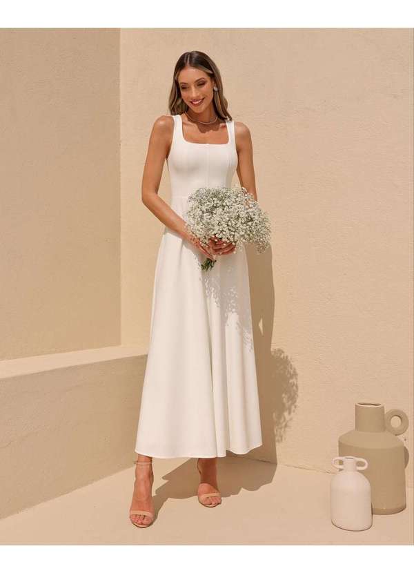 Dot Clothing - Vestido Dot Clothing Longuete Offwhite Branco