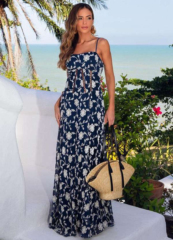 Dot Clothing - Vestido Dot Clothing Marilis Longo Bordado Azul 4