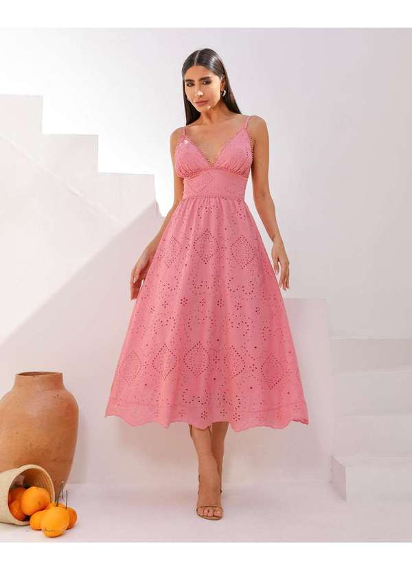 Dot Clothing - Vestido Dot Clothing Midi Laise Pink Rosa