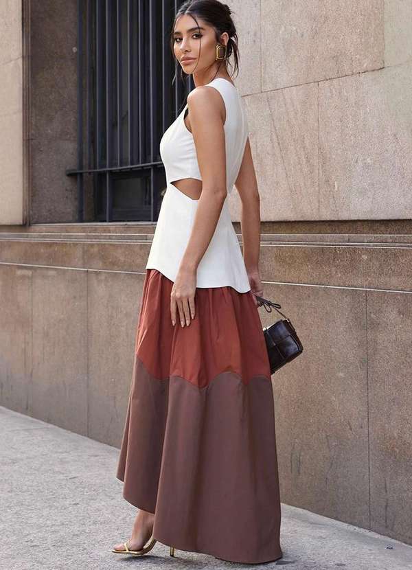 Dot Clothing - Vestido Dot Clothing Midi Mulet Tricolor Marrom 2