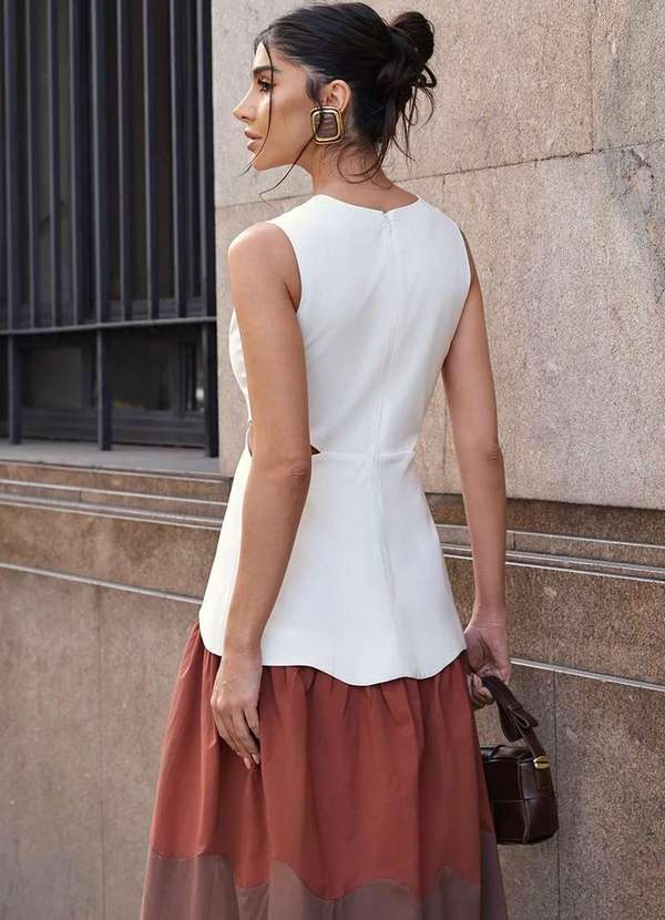 Dot Clothing - Vestido Dot Clothing Midi Mulet Tricolor Marrom 6