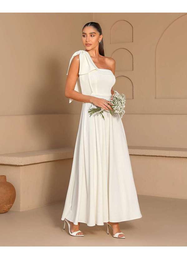 Dot Clothing - Vestido Dot Clothing Midi um Ombro So Offwhite Branco