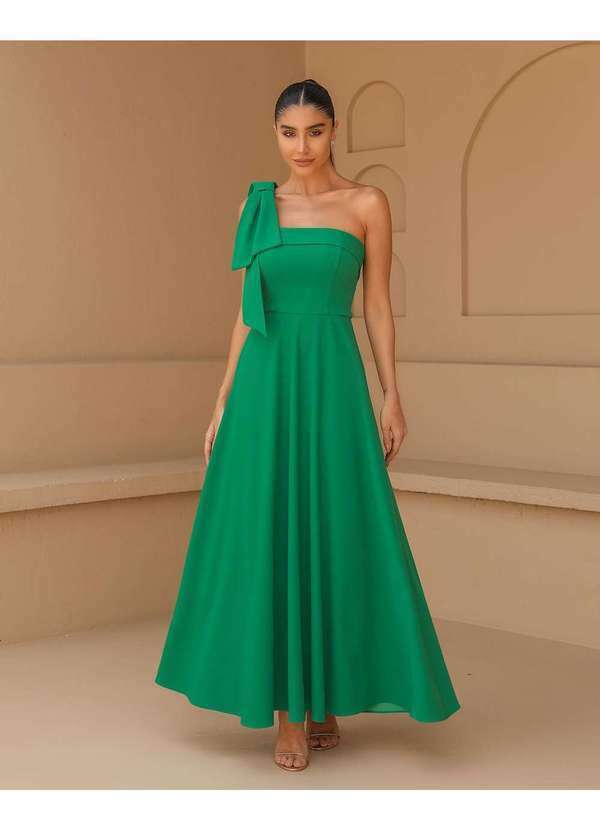 Dot Clothing - Vestido Dot Clothing Midi um Ombro So Verde Escuro Verde