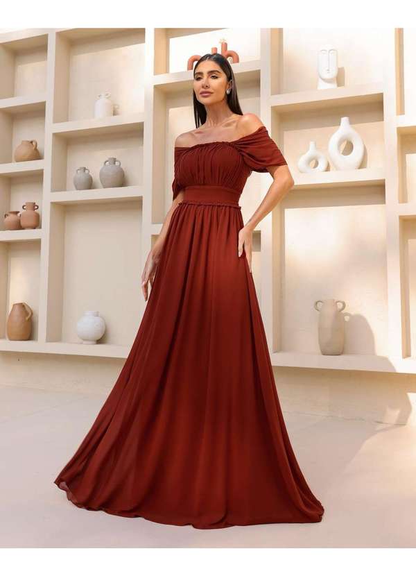 Dot Clothing - Vestido Dot Clothing Ombro a Ombro Marrom Marrom