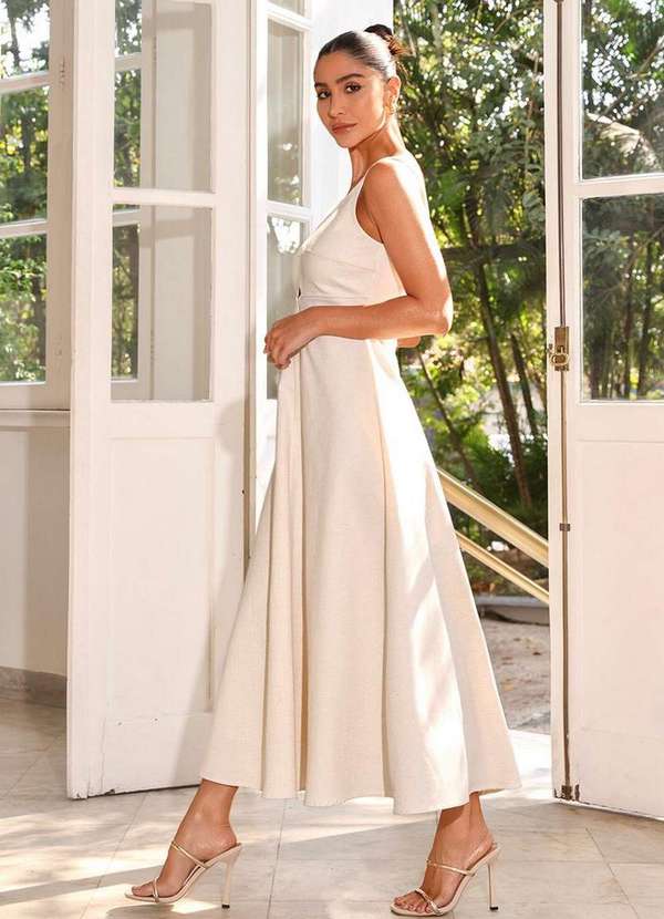 Dot Clothing - Vestido Dot Clothing Paula Midi Bege 5