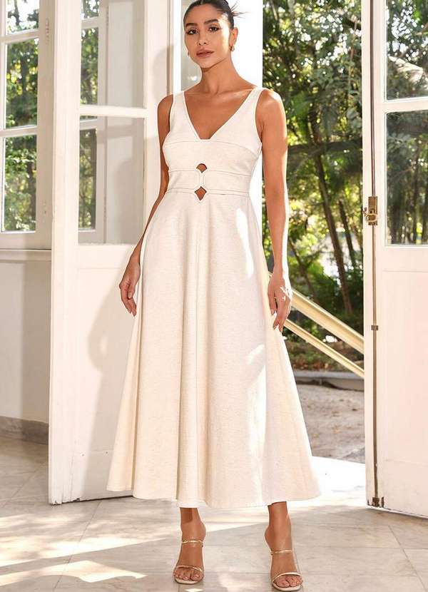 Dot Clothing - Vestido Dot Clothing Paula Midi Bege 6