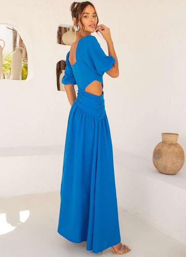 Dot Clothing - Vestido Dot Clothing Rebeca Manga Bufante Azul 2