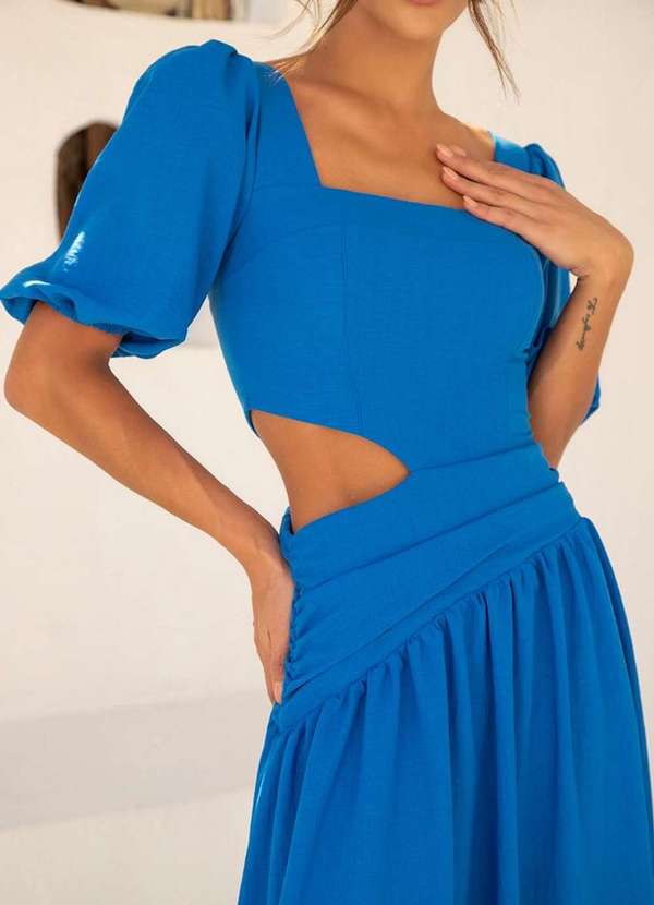 Dot Clothing - Vestido Dot Clothing Rebeca Manga Bufante Azul 3