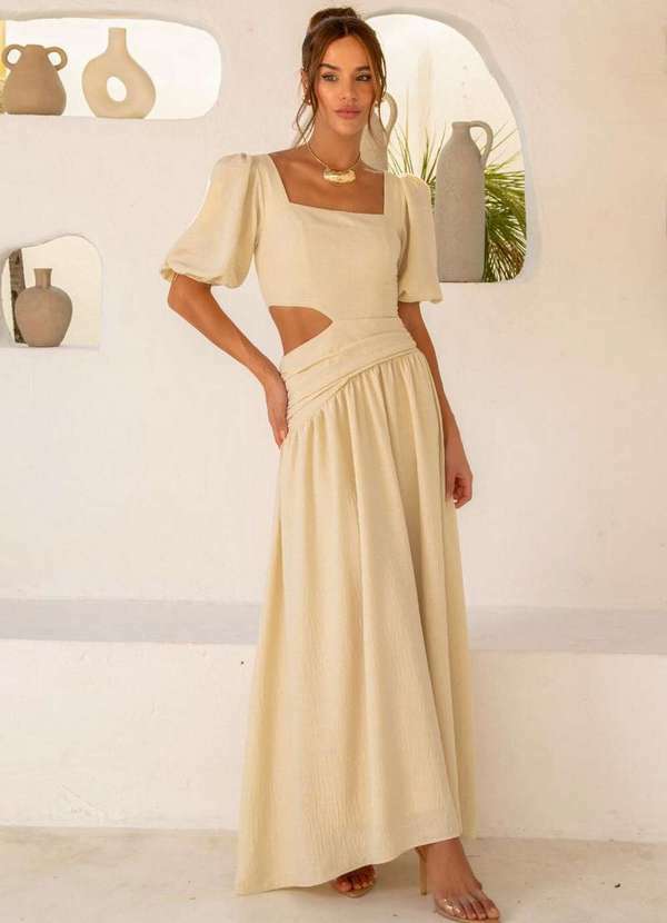 Dot Clothing - Vestido Dot Clothing Rebeca Manga Bufante Bege 3