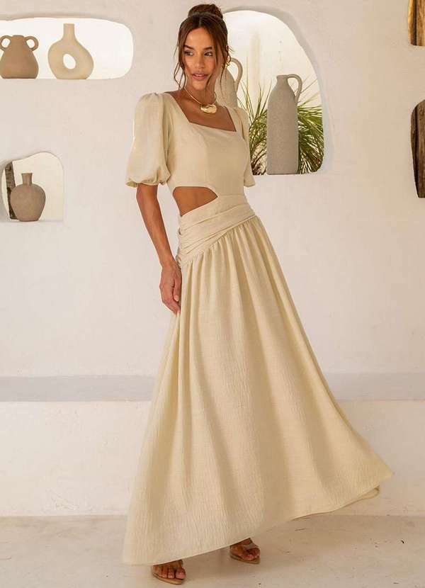 Dot Clothing - Vestido Dot Clothing Rebeca Manga Bufante Bege 6