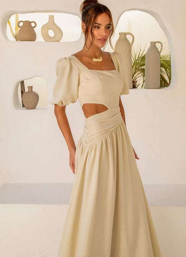 Dot Clothing - Vestido Dot Clothing Rebeca Manga Bufante Bege 7