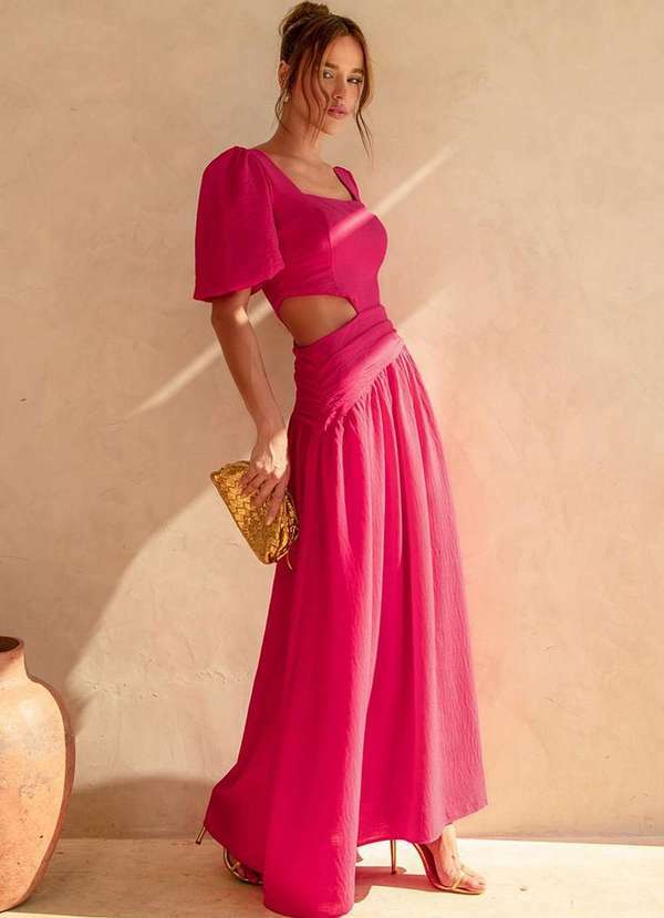 Dot Clothing - Vestido Dot Clothing Rebeca Manga Bufante Rosa