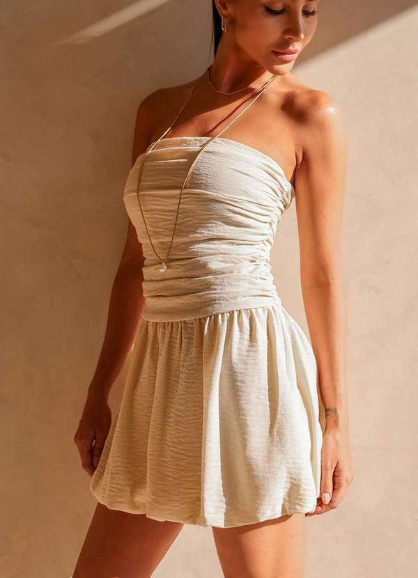 Dot Clothing - Vestido Dot Clothing Tqc Balone Areia Bege