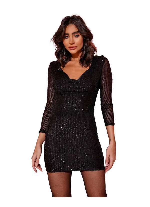 Dot Clothing - Vestido Dot Clothing Tubinho Paete Preto Preto