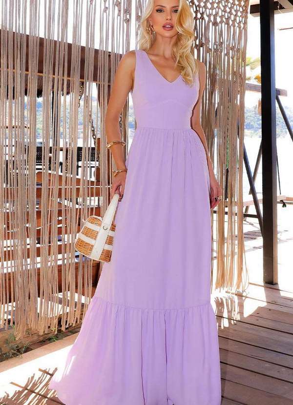 Miss Misses - Vestido Elizete Crepe Longo Decote V C/Ziper Rosa