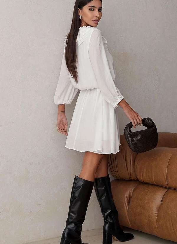 Miss Misses - Vestido Evelyn Sobreposicao Manga Longa Branco 2