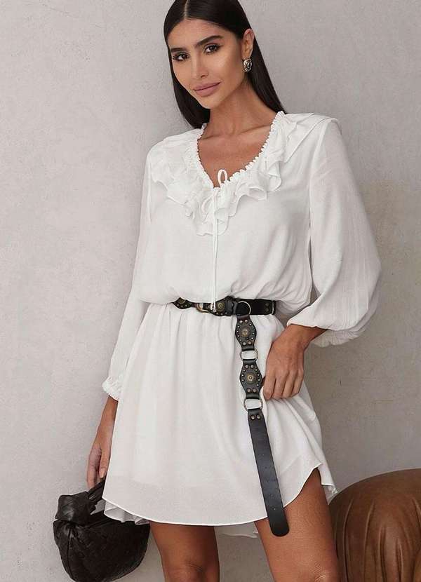 Miss Misses - Vestido Evelyn Sobreposicao Manga Longa Branco 3