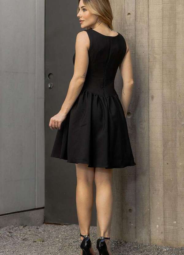 Miss Misses - Vestido Filipa com Pregas com Ziper Preto Preto 2