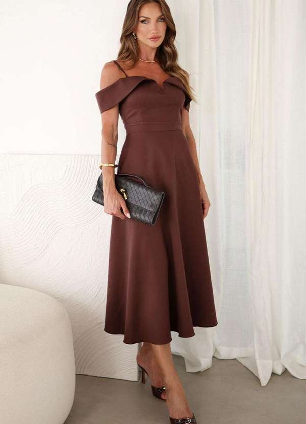 Miss Misses - Vestido Flavia Ombro a Ombro C/Alca Marrom