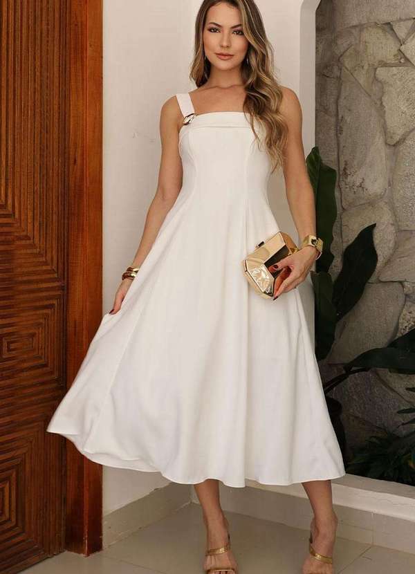 Miss Misses - Vestido Gisele com Detalhe Passante Metal Branco