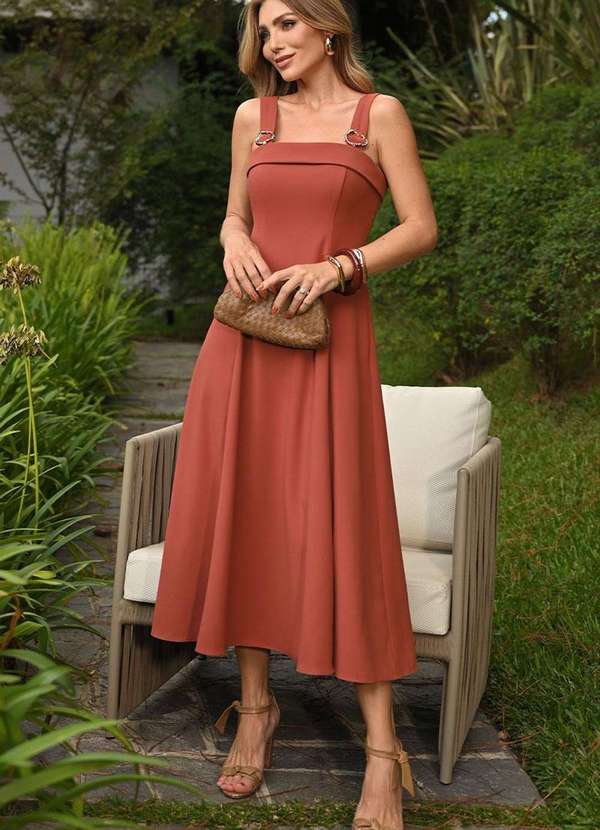 Miss Misses - Vestido Gisele com Detalhe Passante Metal Marrom 7