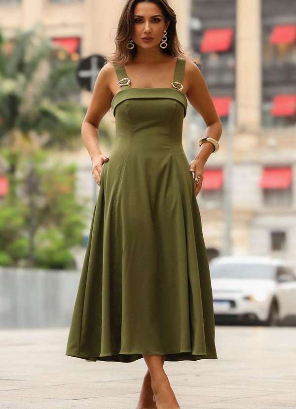 Miss Misses - Vestido Gisele com Detalhe Passante Metal Verde