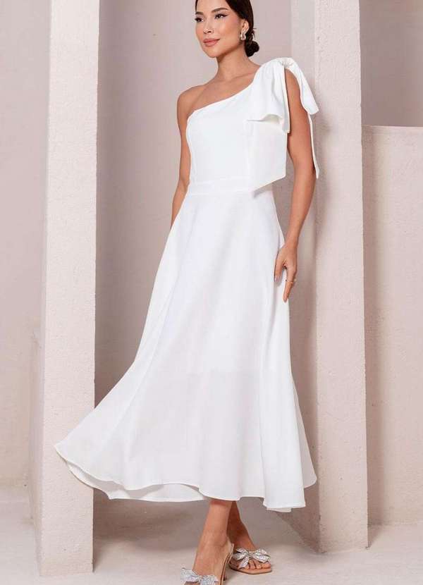 Miss Misses - Vestido Glaucia um Ombro So C/Laco Branco