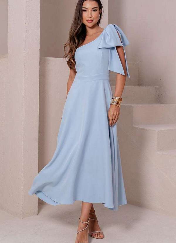 Miss Misses - Vestido Glaucia um Ombro So C/Laco Azul