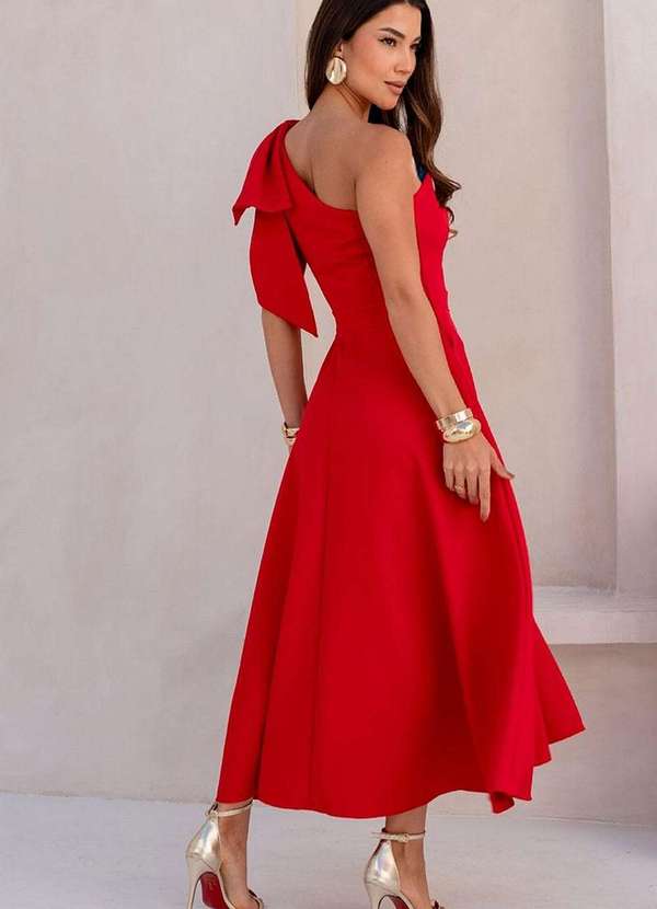 Miss Misses - Vestido Glaucia um Ombro So C/Laco Vermelho 2