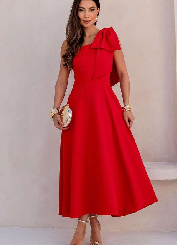 Miss Misses - Vestido Glaucia um Ombro So C/Laco Vermelho 3