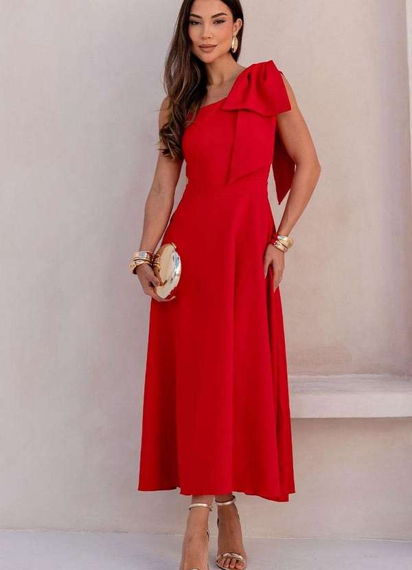 Miss Misses - Vestido Glaucia um Ombro So C/Laco Vermelho 5