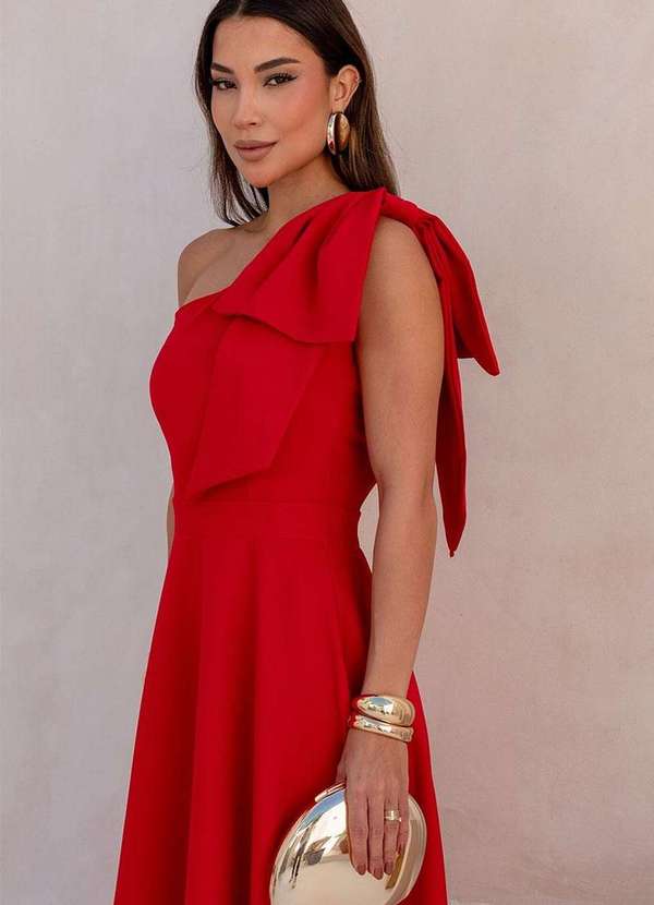 Miss Misses - Vestido Glaucia um Ombro So C/Laco Vermelho 8