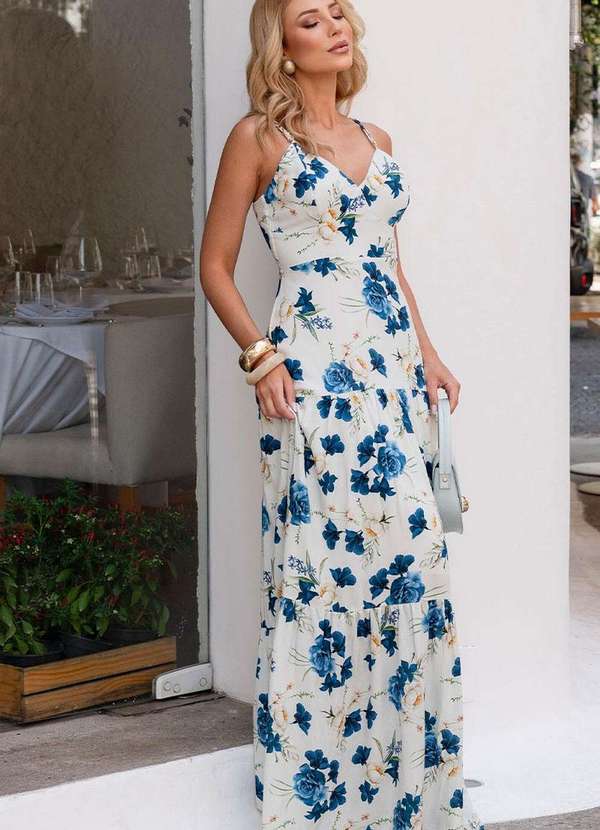 Miss Misses - Vestido Graziela Longo Estampado C/Alca Azul 6