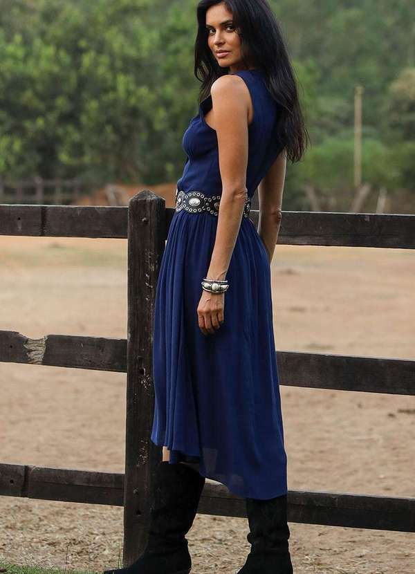 Vestido Heide Aberto na Frente c/ Botoes Azul