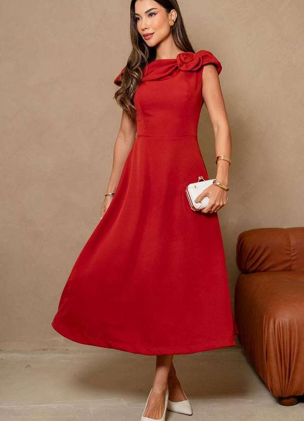 Miss Misses - Vestido Hilda C/Detalhe Flor na Gola Laranja 2