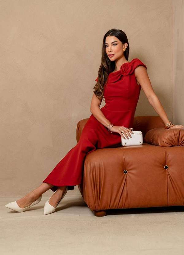 Miss Misses - Vestido Hilda C/Detalhe Flor na Gola Laranja 7