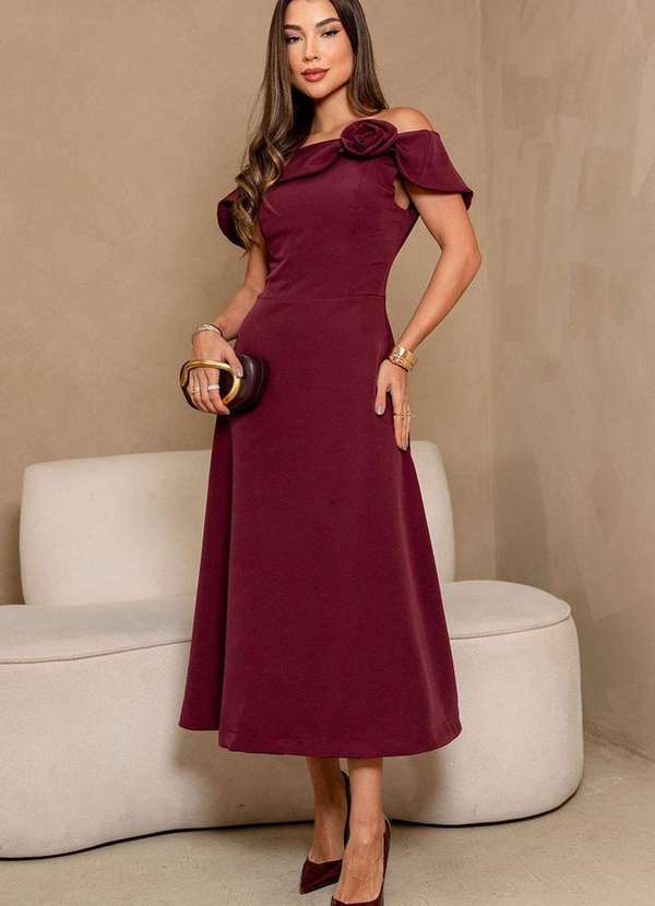 Miss Misses - Vestido Hilda C/Detalhe Flor na Gola Roxo